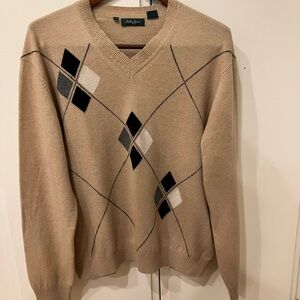 Bobby Jones Beige Argyle V-Neck Sweater